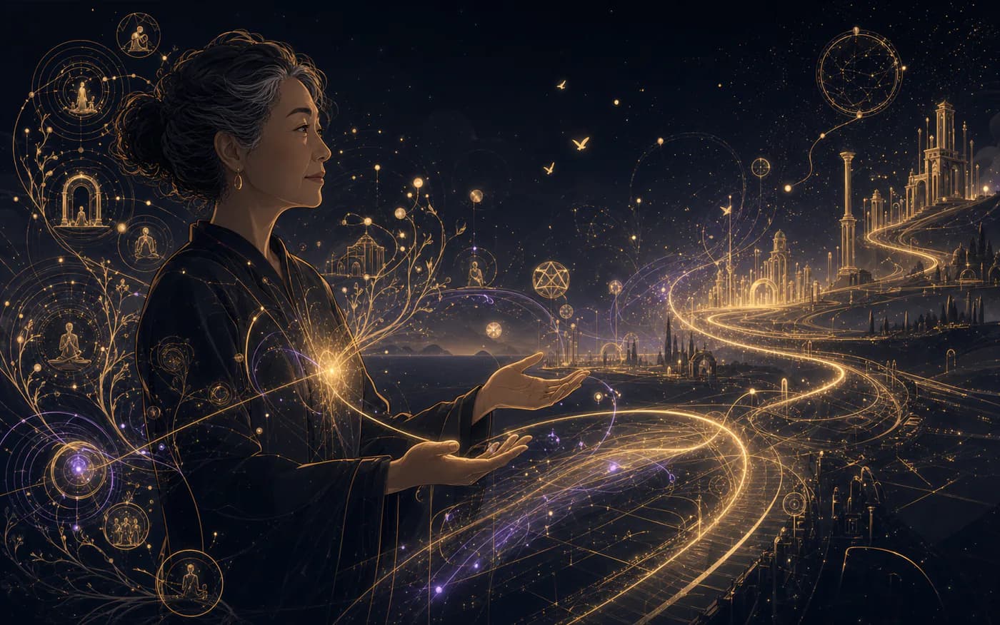 A woman creating from an integrated symbolic signal