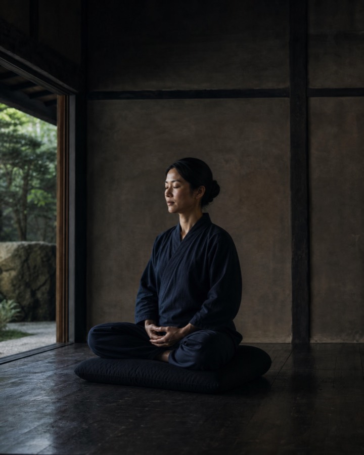 A woman seated in Zen meditation