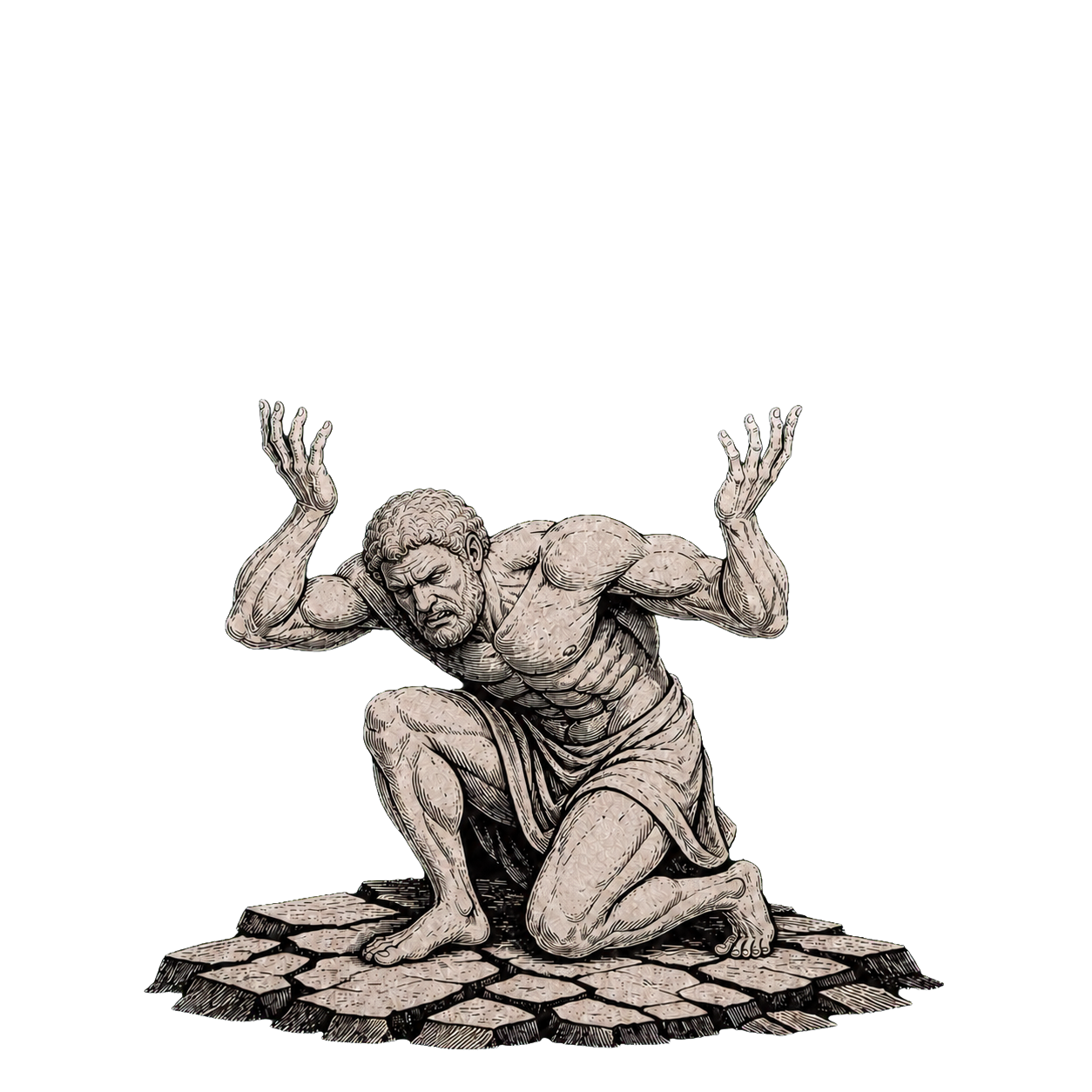 Atlas crouching beneath a large armillary solar system